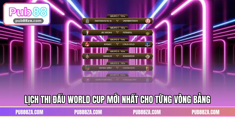 Lịch thi đấu World Cup mới nhất cho từng vòng bảng